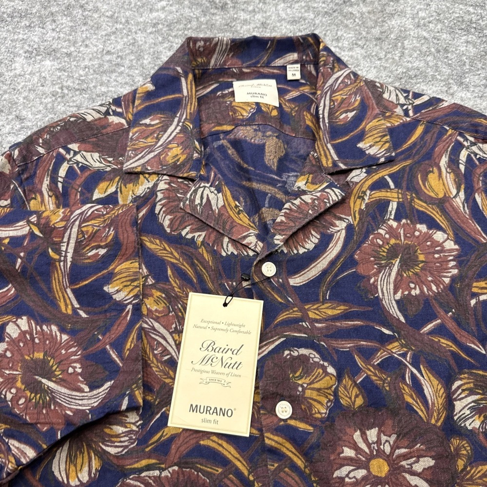 NEW Baird McNutt Murano slim fit linen shirt men's medium floral short sleeve